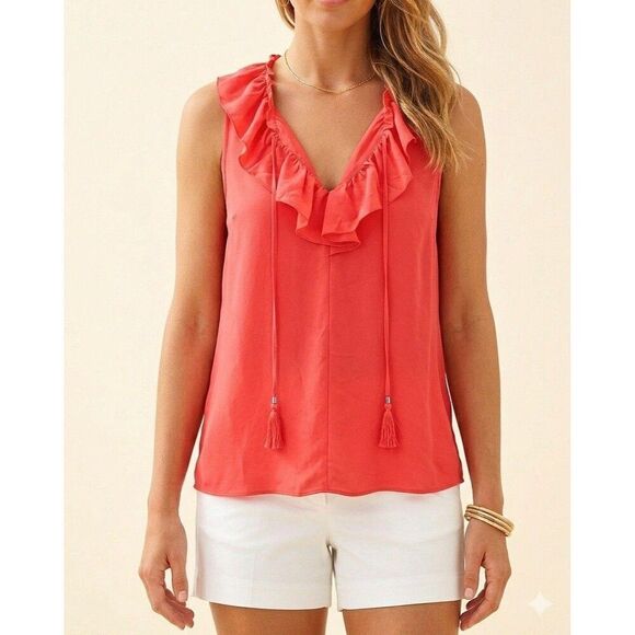 Rose & Olive Tops - Rose & Olive Tassel Sleeveless Tank Top Size Medium Coral Red